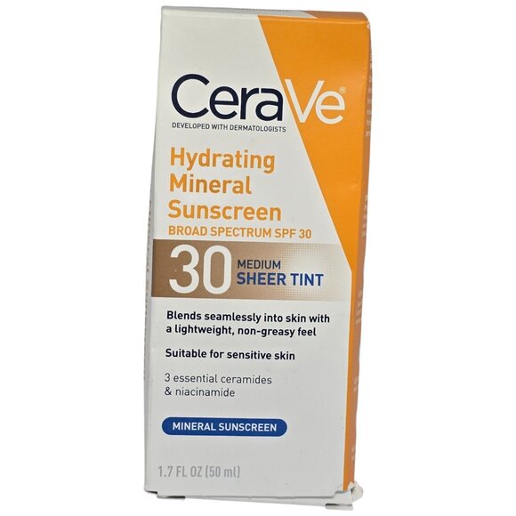 CeraVe Hydrating Mineral Sunscreen SPF 30 Medium Sheer Tint 1.7oz EX 2026 3 Pack - Picture 6 of 10